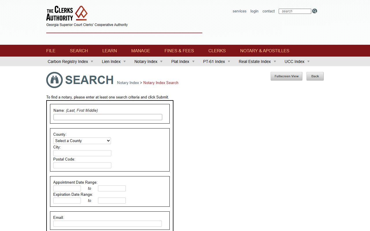 Fulton County Clerk of Superior and Magistrate Courts fee schedule page