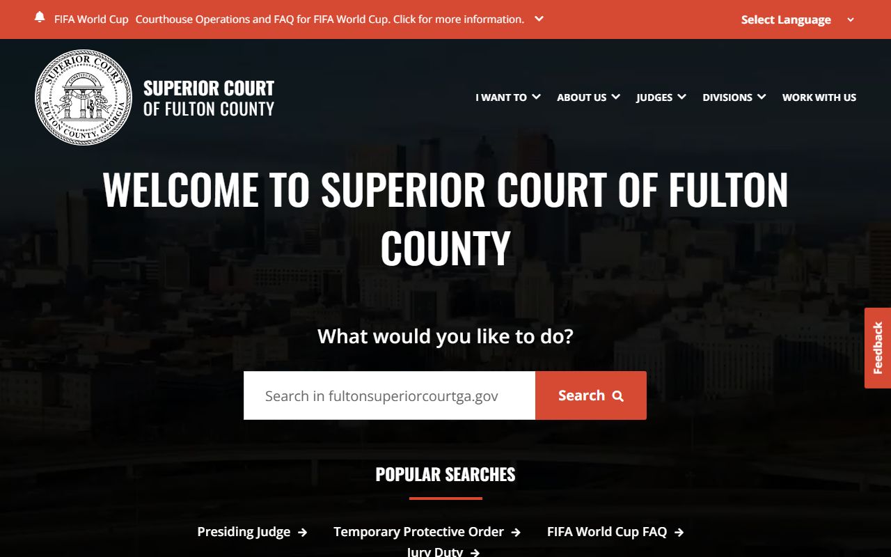Fulton County Superior Court website for court records and case divisions